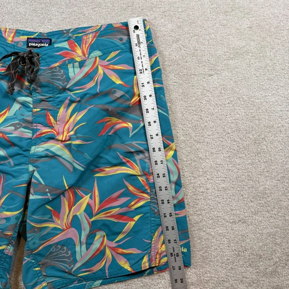 Patagonia‎ Board Shorts Mens 34 Teal Floral Bird of Paradise Swim Trunks Surf
